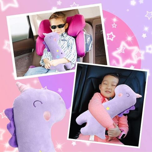 Barelove Seat Belt Cover Pillow for Kids, Car Seatbelt Cushion Shoulder Neck Support Protector Pad, Soft Stuffed Travel Vehicle Safety Belts Strap Pillow for Child Headrest, Christmas Gifts (Dinosaur) in Kuwait