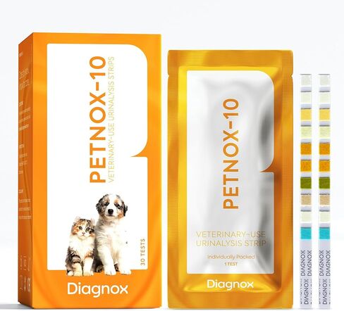 DIAGNOX HEALTH 10-Parameter شرائط اختبار البول للقطط والكلاب - 30 × اختبارات الصف البيطرية والمعبأة بشكل فردي - مجموعة اختبار UTI للقطط والكلاب - شرائط اختبار الحيوانات الأليفة لتحليل البول in Kuwait