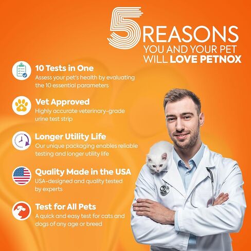 DIAGNOX HEALTH 10-Parameter شرائط اختبار البول للقطط والكلاب - 30 × اختبارات الصف البيطرية والمعبأة بشكل فردي - مجموعة اختبار UTI للقطط والكلاب - شرائط اختبار الحيوانات الأليفة لتحليل البول in Kuwait