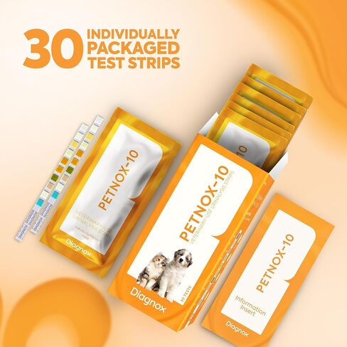 DIAGNOX HEALTH 10-Parameter شرائط اختبار البول للقطط والكلاب - 30 × اختبارات الصف البيطرية والمعبأة بشكل فردي - مجموعة اختبار UTI للقطط والكلاب - شرائط اختبار الحيوانات الأليفة لتحليل البول in Kuwait