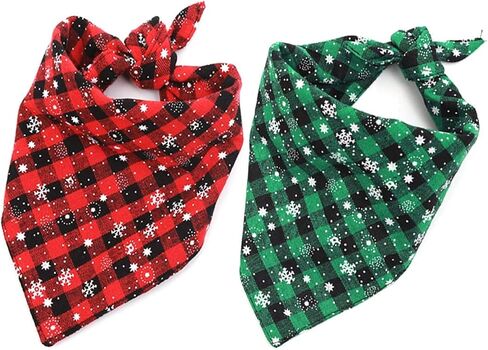 Malier 2 Pack Dog Bandana Christmas Classic Plaid Snowflake Pet Scarf Triangle Bibs Kerchief Set Pet Costume Accessories Decoration for Small Medium Large Dogs Cats Pets (Small, Red + Red) in Kuwait