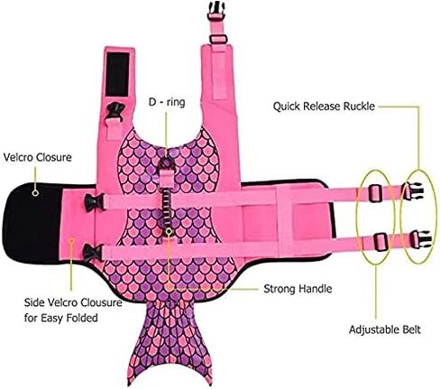سترة نجاة للكلاب من Due Felice للسباحة والقوارب سترة تعويم لسلامة الحيوانات الأليفة مع مقبض إنقاذ، للكلاب الصغيرة والمتوسطة والكبيرة حورية البحر/صغيرة in Kuwait