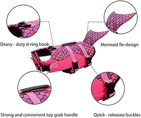 سترة نجاة للكلاب من Due Felice للسباحة والقوارب سترة تعويم لسلامة الحيوانات الأليفة مع مقبض إنقاذ، للكلاب الصغيرة والمتوسطة والكبيرة حورية البحر/صغيرة in Kuwait