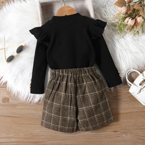 Madjtlqy Toddler Baby Girl Fall Winter Clothes Outfits Knitted Solid Long Sleeve Turtleneck Pullover Tops + Mini Skirts Set in Kuwait