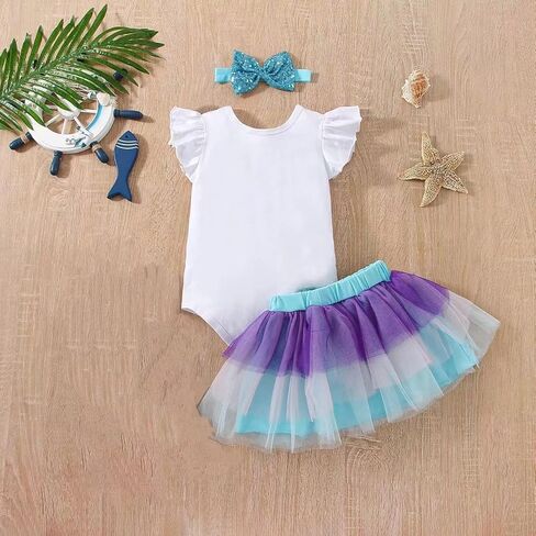 Baby Girls 1st/2nd First Birthday Outfits Cotton Romper TuTu Skirt with Sequins Bowknot Headband 3Pcs in Kuwait