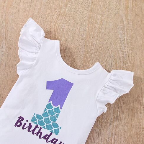 Baby Girls 1st/2nd First Birthday Outfits Cotton Romper TuTu Skirt with Sequins Bowknot Headband 3Pcs in Kuwait