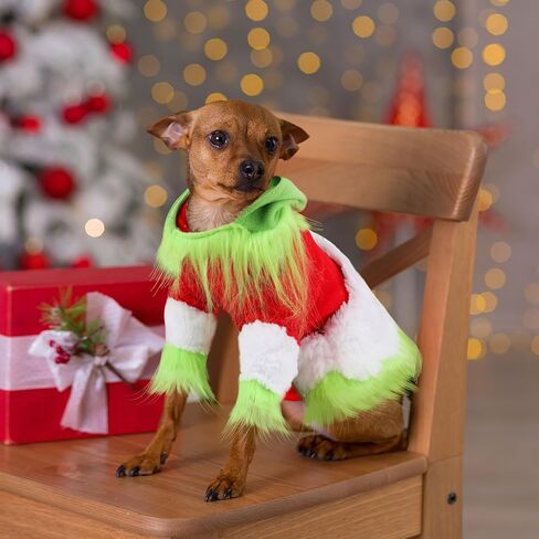Abbylike Dog Christmas Costume Green Hoodie Pet Xmas Cosplay,M,Classic in Kuwait