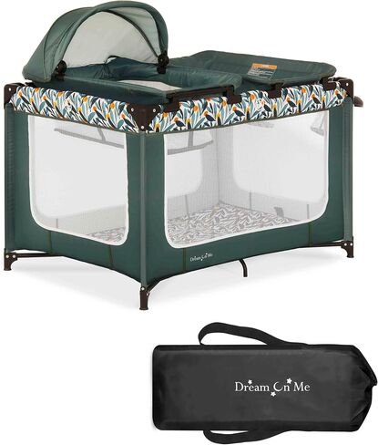 Dream On Me Emily Rose Deluxe Playard in Black and White with Infant Bassinet and Changing Tray, Lightweight Portable and Convertible Playard for Baby, Breathable Mesh Sides and Soft Fabric in Kuwait