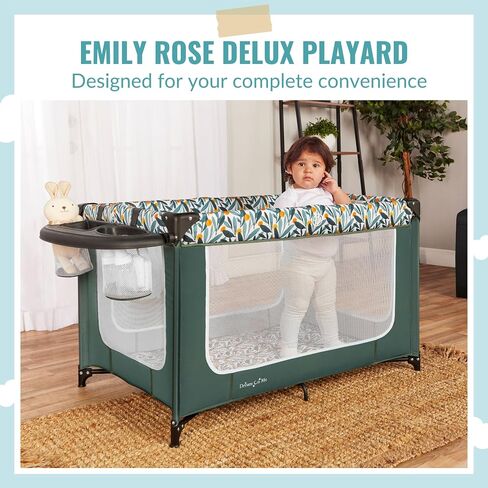 Dream On Me Emily Rose Deluxe Playard in Black and White with Infant Bassinet and Changing Tray, Lightweight Portable and Convertible Playard for Baby, Breathable Mesh Sides and Soft Fabric in Kuwait
