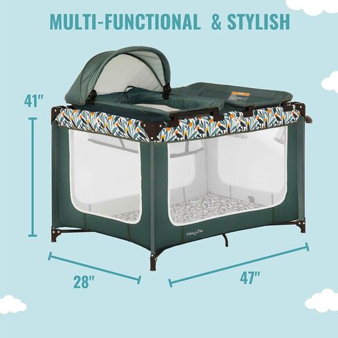 Dream On Me Emily Rose Deluxe Playard in Black and White with Infant Bassinet and Changing Tray, Lightweight Portable and Convertible Playard for Baby, Breathable Mesh Sides and Soft Fabric in Kuwait