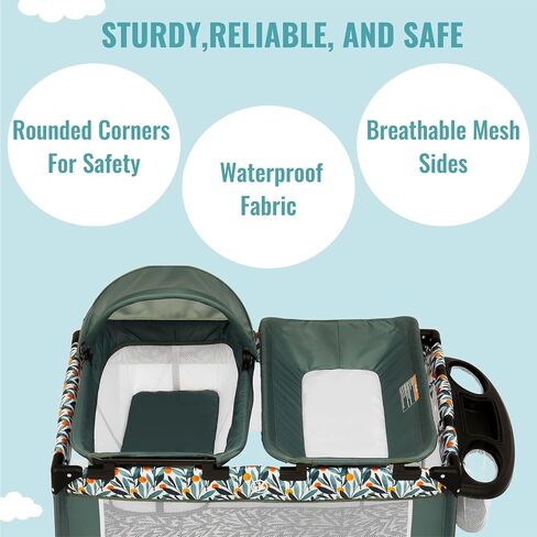 Dream On Me Emily Rose Deluxe Playard in Black and White with Infant Bassinet and Changing Tray, Lightweight Portable and Convertible Playard for Baby, Breathable Mesh Sides and Soft Fabric in Kuwait