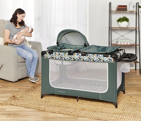Dream On Me Emily Rose Deluxe Playard in Black and White with Infant Bassinet and Changing Tray, Lightweight Portable and Convertible Playard for Baby, Breathable Mesh Sides and Soft Fabric in Kuwait