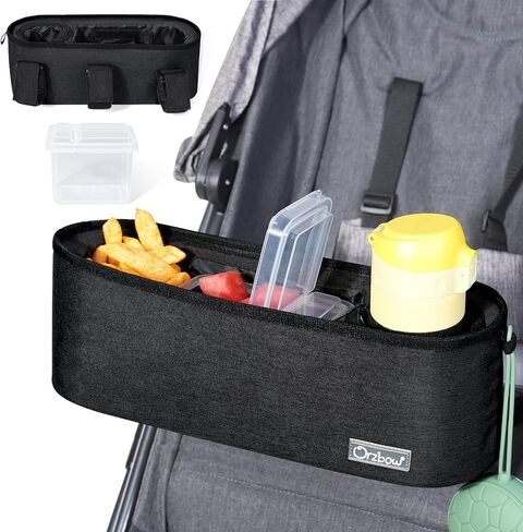 صينية الوجبات الخفيفة لعربة الأطفال من Orzbow مع حامل أكواب معزول وأداة هش، وأشرطة حصرية غير قابلة للانزلاق - قضيب عربة الأطفال ذو قبضة محكمة، وحامل الوجبات الخفيفة وحامل المشروبات لمرفق صينية الوجبات الخفيفة لعربة الأطفال، أسود in Kuwait