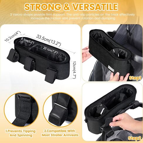 صينية الوجبات الخفيفة لعربة الأطفال من Orzbow مع حامل أكواب معزول وأداة هش، وأشرطة حصرية غير قابلة للانزلاق - قضيب عربة الأطفال ذو قبضة محكمة، وحامل الوجبات الخفيفة وحامل المشروبات لمرفق صينية الوجبات الخفيفة لعربة الأطفال، أسود in Kuwait