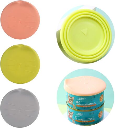 أغطية علب WOHENI، أغطية علب طعام الكلاب، أغطية علب طعام القطط، أغطية علب طعام الحيوانات الأليفة مع ملعقة طعام للكلاب، ملعقة طعام القطط وغطاء العلبة، ملاعق طعام الحيوانات الأليفة للأغذية الرطبة (رمادي + وردي + أخضر) in Kuwait