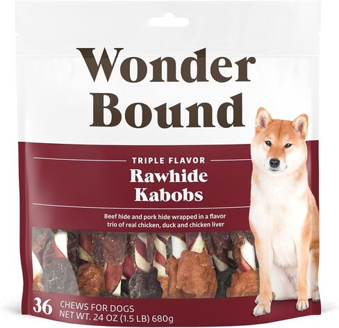 Amazon Brand - Wonder Bound Triple Flavor Rawhide Kabobs for Dogs, Variety, 1.5 pound (Pack of 1) in Kuwait