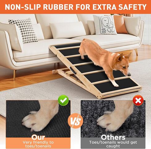 Yoassi Folding Pet Ramp, 39.4" Dog Ramp for Bed, Couch, and Car with Non-Slip Rubber Surface, 18" Wide Wooden Platform, and 4 Adjustable Heights, Suitable for Large Dogs up to 120lbs in Kuwait