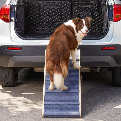 سلالم كلاب خشبية قابلة للتعديل 5 ارتفاعات 250 باوند غير قابلة للانزلاق وقابلة للطي مع مقبض جلدي للاريكة والسرير والسيارة والاماكن الداخلية والخارجية والحيوانات الاليفة الصغيرة والمتوسطة والكبيرة in Kuwait