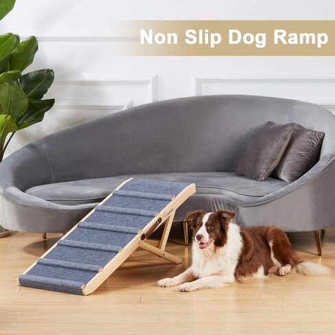 سلالم كلاب خشبية قابلة للتعديل 5 ارتفاعات 250 باوند غير قابلة للانزلاق وقابلة للطي مع مقبض جلدي للاريكة والسرير والسيارة والاماكن الداخلية والخارجية والحيوانات الاليفة الصغيرة والمتوسطة والكبيرة in Kuwait