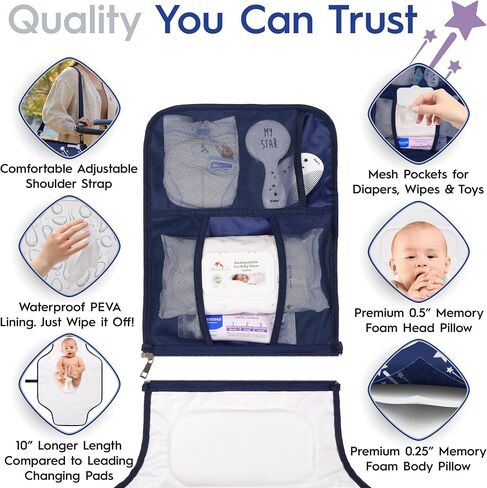 وسادة تغيير حفاضات الأطفال المحمولة الكبيرة جدًا من Nastéri Baby Gear مع وسادة إسفنجية الذاكرة وحقيبة زجاجات معزولة - محطة تغيير حفاضات الأطفال المحمولة المقاومة للماء للفتيات والفتيان - كحلي in Saudi Arabia