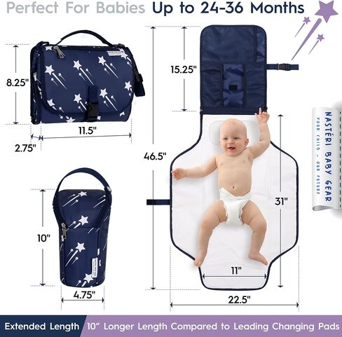 وسادة تغيير حفاضات الأطفال المحمولة الكبيرة جدًا من Nastéri Baby Gear مع وسادة إسفنجية الذاكرة وحقيبة زجاجات معزولة - محطة تغيير حفاضات الأطفال المحمولة المقاومة للماء للفتيات والفتيان - كحلي in Saudi Arabia