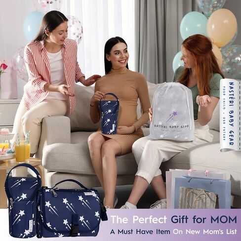 وسادة تغيير حفاضات الأطفال المحمولة الكبيرة جدًا من Nastéri Baby Gear مع وسادة إسفنجية الذاكرة وحقيبة زجاجات معزولة - محطة تغيير حفاضات الأطفال المحمولة المقاومة للماء للفتيات والفتيان - كحلي in Saudi Arabia