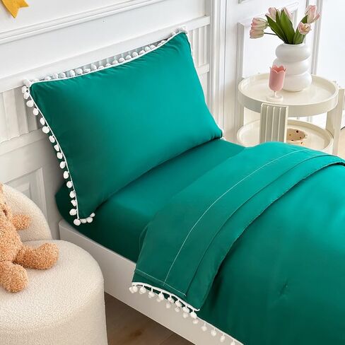 طقم سرير طفل صغير 4 قطع بوهو بول بوم بوم سرير طفل صغير مجموعة سرير في حقيبة أنيقة بوهو بوم هامش المعزي للبنين بنات مع ورقة جاهزة، ورقة أعلى، وغطاء وسادة قياسي الأرجواني in Kuwait