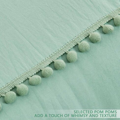 طقم سرير أطفال أخضر حكيم من SUCHDECO طقم لحاف للأطفال الصغار للفتيات طقم سرير أطفال باللون الأخضر مع 6 شراشيب بوم - 4 قطع: لحاف، ملاءة جاهزة، ملاءة مسطحة، كيس وسادة in Kuwait