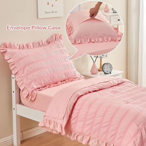 طقم سرير للأطفال الصغار للفتيات مكون من 4 قطع من القطن القطني للأطفال طقم لحاف للأطفال الصغار مكشكش وأهداب سرير في حقيبة لحاف طقم ملاءات سرير للأطفال الصغار مع لحاف، ملاءة مسطحة، ملاءة جاهزة، كيس وسادة in Kuwait