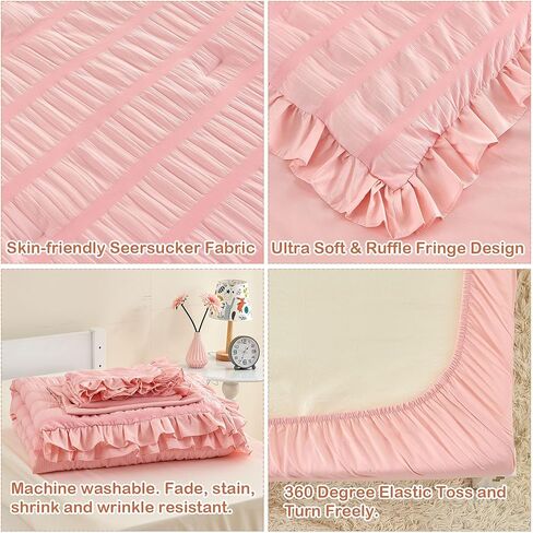 طقم سرير للأطفال الصغار للفتيات مكون من 4 قطع من القطن القطني للأطفال طقم لحاف للأطفال الصغار مكشكش وأهداب سرير في حقيبة لحاف طقم ملاءات سرير للأطفال الصغار مع لحاف، ملاءة مسطحة، ملاءة جاهزة، كيس وسادة in Kuwait