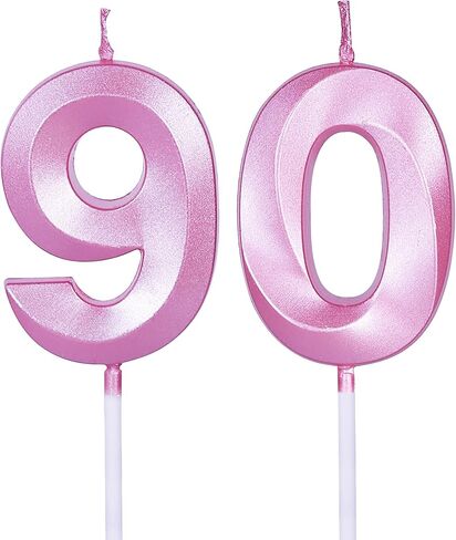 Gold 90th Birthday Candles for Cakes, Number 90 9 Glitter Candle Cake Topper for Party Anniversary Wedding Celebration Decoration in Kuwait