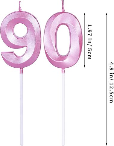 Gold 90th Birthday Candles for Cakes, Number 90 9 Glitter Candle Cake Topper for Party Anniversary Wedding Celebration Decoration in Kuwait