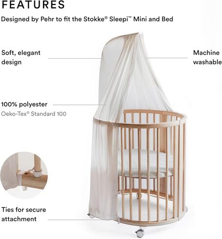 Stokke Sleepi Canopy by Pehr، رمادي - مظلة سرير حالمة لسرير الأطفال Sleepi Mini & Crib/Bed - متوفرة بألوان عديدة - Oeko-Tex Standard 100 in Kuwait