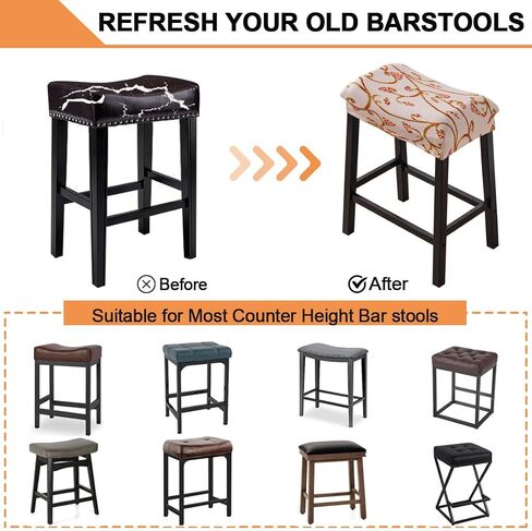 Bifaunvogel Bar Stool Cover Rectangle Set of 2 Printed Stretch Counter Height Bar stools Slipcovers Saddle Stool Slipcover Bench Seat Protector Backless Bar Stools Covers for Kitchen Counter #8 in Saudi Arabia