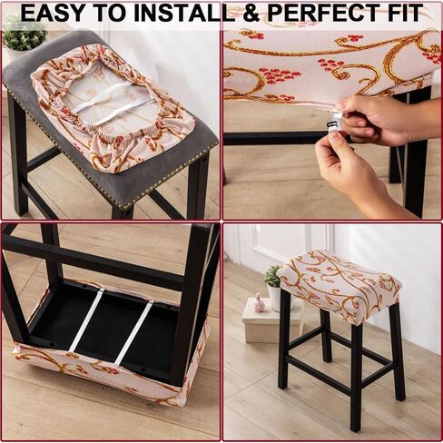 Bifaunvogel Bar Stool Cover Rectangle Set of 2 Printed Stretch Counter Height Bar stools Slipcovers Saddle Stool Slipcover Bench Seat Protector Backless Bar Stools Covers for Kitchen Counter #8 in Saudi Arabia