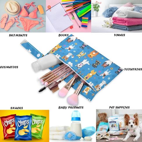 visesunny Colorful Bulldog Animal 2Pcs Wet Bag with Zippered Pockets Washable Reusable Roomy Diaper Bag for Travel,Beach,Daycare,Stroller,Diapers,Dirty Gym Clothes,Wet Swimsuits,Toiletries in Kuwait