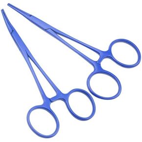 LILYS PET Pet Stainless Steel Hemostat Hemostatic Forcep,Pet Ear Hair Pull Forcep (Bend head+Straight head(Blue), 12cm)