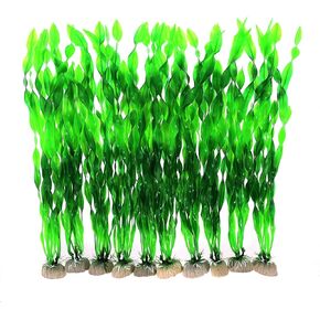 JIH Aquarium Plastic Plants 10 Pcs, 12 Inch Large Artificial Plastic Plants for Fish Tank Decorations, Green