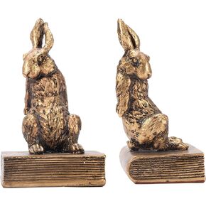 Mervkis Bookends for Shelves to Hold Books Hevay Duty,Decorative Book Ends for Bookshelf Décor,Cute Animal Rabbit Book Stopper for Home, Office Desk, Living Room Décor, Antique Gold,1pair/2pieces