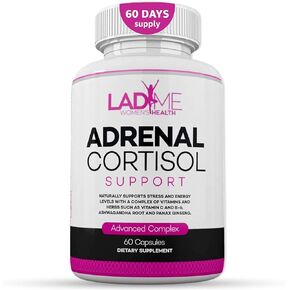 Adrenal Support - Cortisol Manager - Advance Stress Relief Formula with Complex of Vitamin C, B6 Ashwagandha Root & L-TYROSINE Fatigue Supplement Specially Designed for Women by Ladyme - 60 Capsules in Kuwait