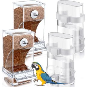 Yaomiao 4 Pcs No Mess Bird Feeders Automatic Parrot Water Dispenser Clear Quail Feeder and Watered Cage Accessories for Small and Medium Parakeet Cockatiel Canary(Assorted,Transparent) in Saudi Arabia