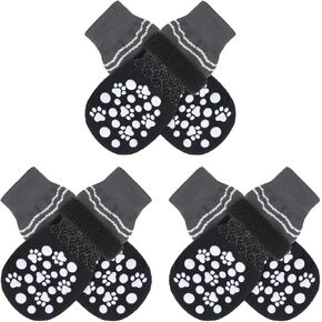 BINGPET Double Side Anti-Slip Dog Socks with Adjustable Straps, Dog Socks for Hot Pavement Non-Slip Dog Socks for Hardwood Floors, Prevent Licking for Puppy Small Medium Large Dogs 6 PCS