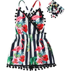 SAPGEJJDJFGE Toddler Baby Girl Clothes Backless Shorts Romper Tassel Jumpsuits Summer Outfit Set with Headband 12M-5T in Saudi Arabia