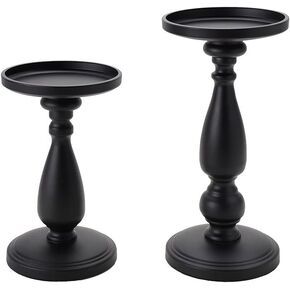 volnyus Black Decorative Candle Holder Set of 2 - Home Decor Pillar Candle Stand, Coffee Table Mantle Decor Centerpieces for Fireplace, Living or Dining Room Table,Classic Pastoral Style Candlesticks in Saudi Arabia