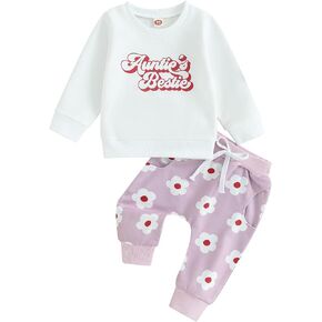 Toddler Baby Girl Fall Outfit Letter Print Sweatshirt Tops Elastic Waist Pant Cute Infant Newborn Winter Clothes Set