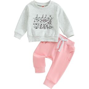 allshope Toddler Baby Girl Fall Outfit Letter Print Sweatshirt Tops Elastic Waist Pant Cute Infant Newborn Winter Clothes Set in Saudi Arabia