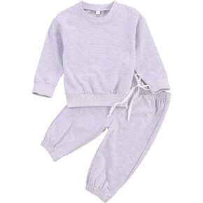 Honganda Toddler Baby Girl Plain Sweatshirt Pullover Tops Drawstring Pants Joggers Casual Fall Outfit