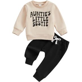 Toddler Baby Girl Clothes Aunties Bestie Letter Sweatshirts Solid Color Outfit Pants Fall Winter Set in Kuwait