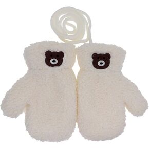 Little Boys Girls Bear Winter Warm Plush Mittens with String Kids Baby Soft Thick Fleece Lined Gloves in Kuwait