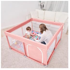PandaEar Large Playpen for Toddlers, Sturdy Baby Play Yards with Soft Breathable Mesh, Indoor & Outdoor Kids Activity for Infant Safety (50"×50")-Grey